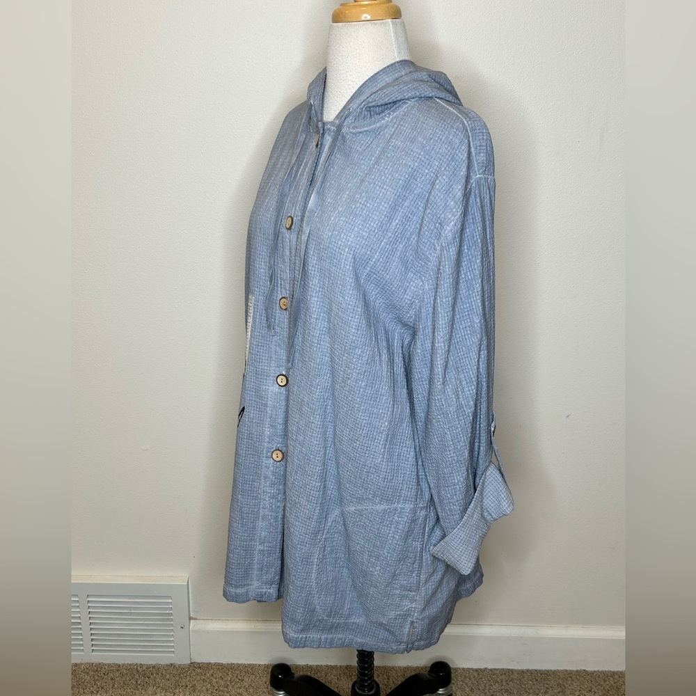 Focus Casual Life Light Blue Hooded Button-Down HP Floral Jacket Coat Size L - Picture 6 of 8